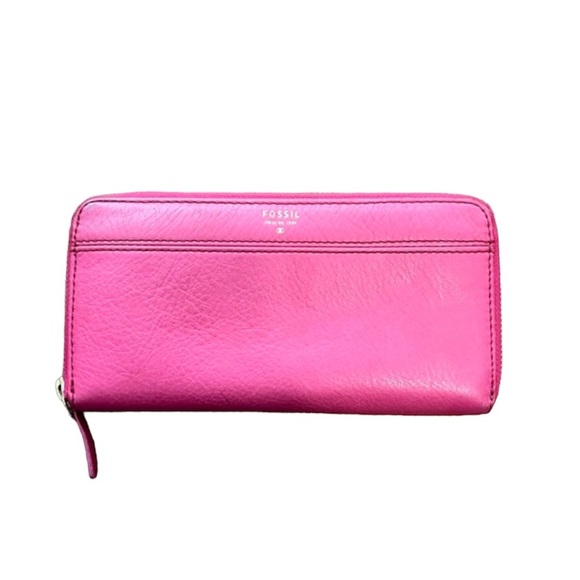 FOSSIL Pink Leather Zip Around Wallet - Picture 1 of 13